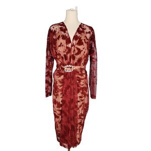 Hannah Dress Sz 42 Wiggle Surplice Ruched Flattering Glam Glitz Pencil Burgundy